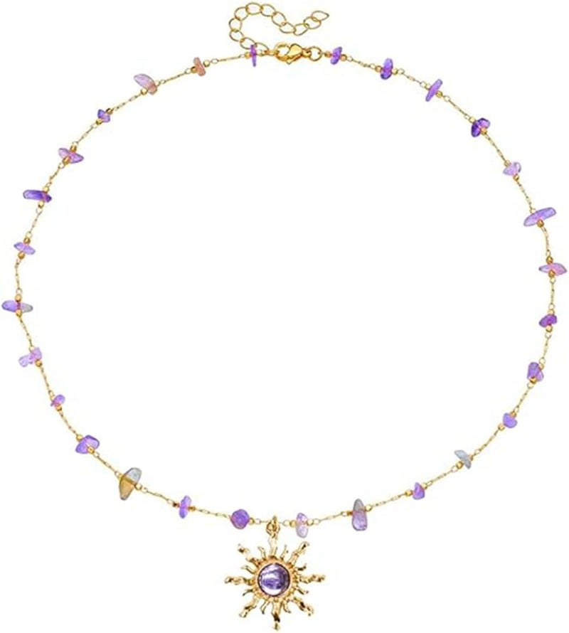 TACBSP Rapunz Sun Necklace for Women Tangled Necklace Sun Necklaces Opal Pendant Neckalces Healing Crystal Necklaces Christmas Trendy Jewelry - Image 1